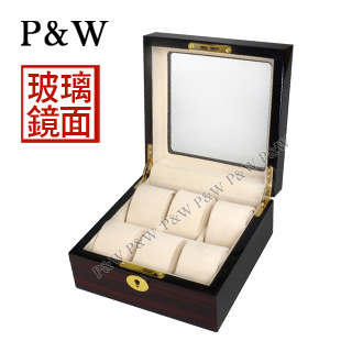 【P&W名錶收藏盒】【玻璃鏡面】 鋼琴烤漆 手工精品木盒 6只裝錶盒