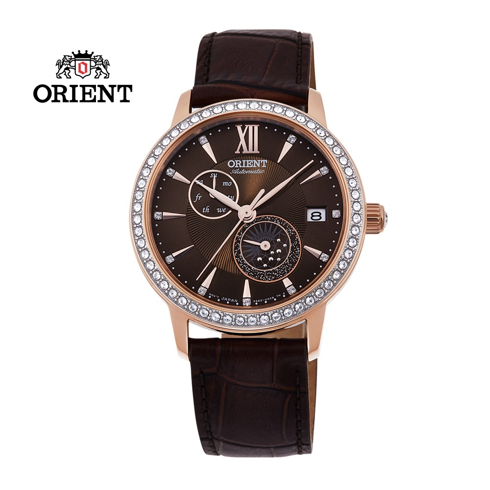 ORIENT 東方錶 ELEGANT系列 璀璨星辰日月相機械錶 皮帶款 RA-AK0005Y 咖啡色 - 36.5mm
