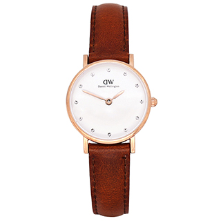 【Daniel Wellington】施華洛世奇水晶咖啡色皮革腕錶-金框/26mm(0900DW)
