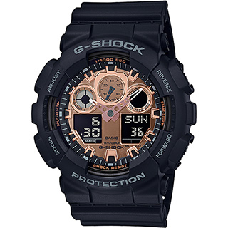 CASIO 卡西歐 G-SHOCK 特別版玩色雙顯手錶-霧黑x玫瑰金 GA-100MMC-1A