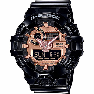 CASIO 卡西歐 G-SHOCK 特別版玩色雙顯手錶-黑x玫瑰金 GA-700MMC-1A