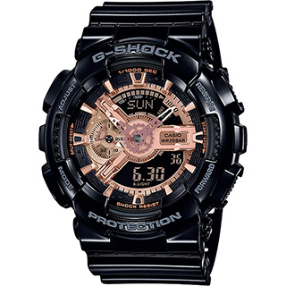 CASIO 卡西歐 G-SHOCK 特別版玩色雙顯手錶-黑x玫瑰金 GA-110MMC-1A