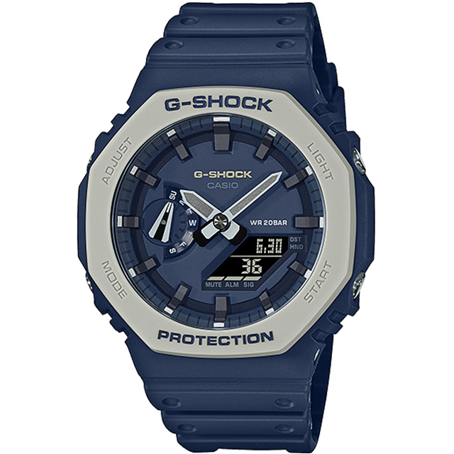 CASIO G-SHOCK 極簡風防水200米計時錶/藍/GA-2110ET-2A