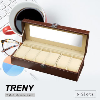 TRENY 6位 手錶收納盒 - 經典皮革 - 棕色