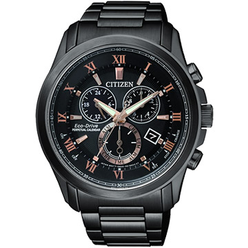 CITIZEN 亞洲限量光動能萬年曆腕錶-黑x玫瑰金/43mm BL5545-50E
