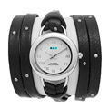 La Mer Collections 美國精品手錶手鍊 黑色雙條皮革錶帶銀色錶框27mm