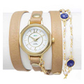 La Mer Collections 美國精品手錶手鍊 膚色皮革藍寶石珍珠串珠鍊條25mm