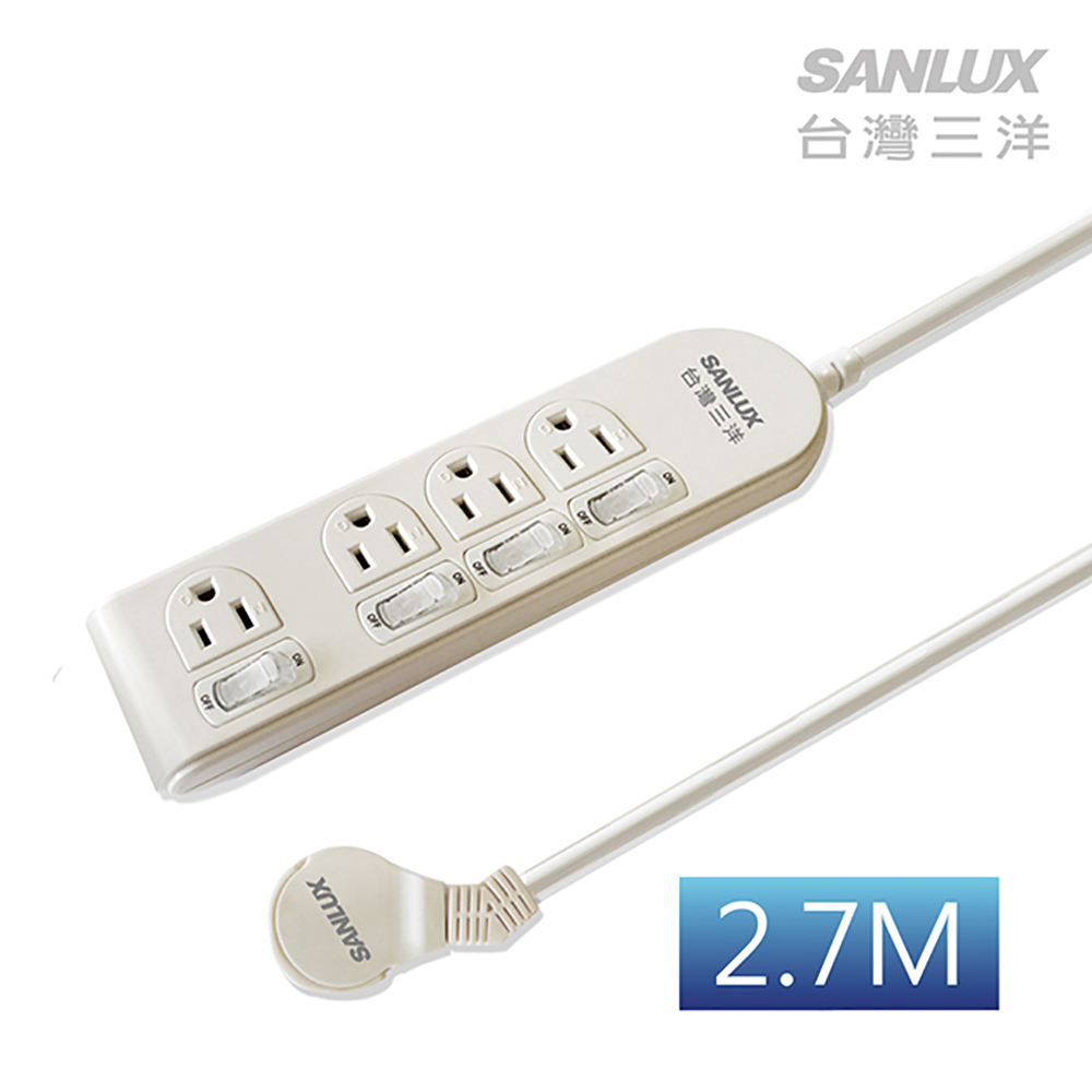 三洋超安全轉接延長電源線-4座4切(SYPW-344B)2.7M