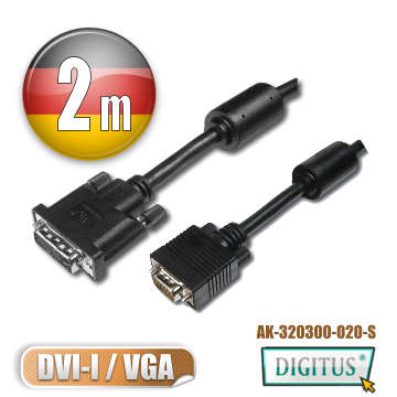 DIGITUS曜兆DVI-I轉VGA*2公尺圓線(公-公)
