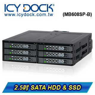 ICY DOCK 全金屬六層式 2.5 SATA HDD & SSD (6轉1) 硬碟背板模組抽取盒(MB608SP-B)