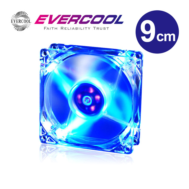 EVERCOOL勁冷超頻家族 9公分LED燈系統風扇(藍色燈)