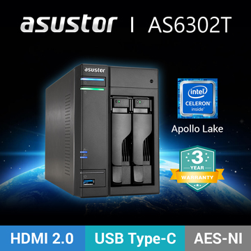 asustor 華芸科技 AS-6302T NAS (2Bay/Intel/2GB) 網路儲存伺服器(不含硬碟)