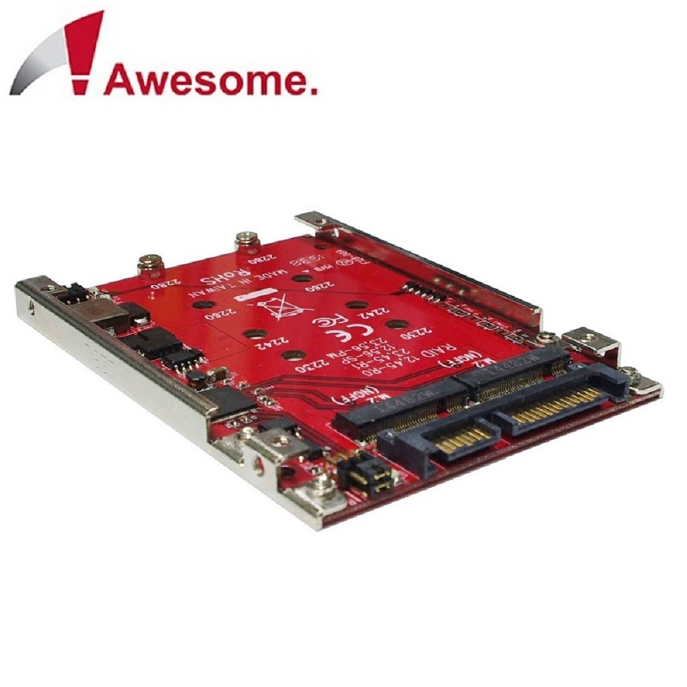 Awesome H/W RAID 2x M.2 SSD轉SATA 2.5吋7mm轉接盒-AWD-DT-128