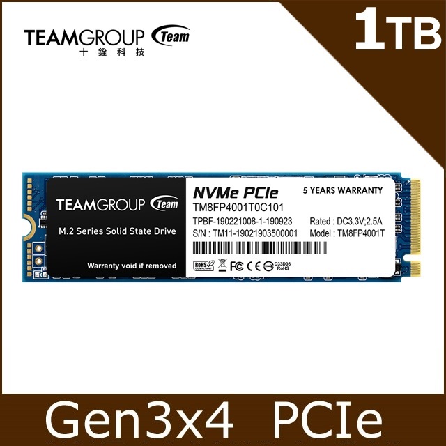 TEAM 十銓 MP34 1TB M.2 PCIe SSD 固態硬碟