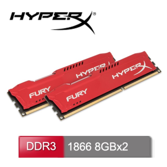 Kingston HyperX Fury Red DDR3-1866 16GB(8GBx2) 桌上型超頻記憶體(紅)