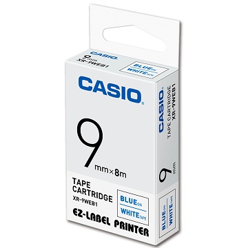 CASIO 標籤機專用色帶-9mm【共有9色】白底藍字XR-9WEB1