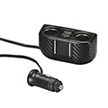 日本CARMATE 碳纖紋 2.4A USBx2+2孔 延長線式 LED藍光 車充+電源擴充座 DZ273