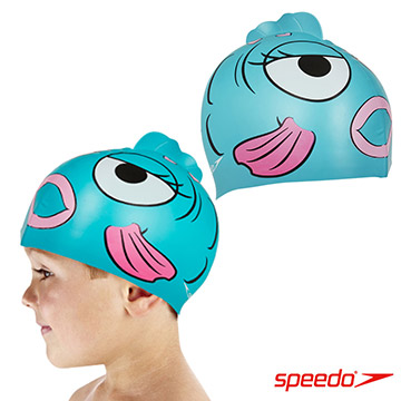 SPEEDO 兒童矽膠泳帽 金魚藍