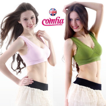 英國COMFIA蕾絲款超輕感無痕內衣兩入(粉紅+綠色)