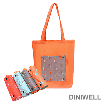 【JD】DINIWELL卡通防水折疊收納手提袋(灰色狐狸)