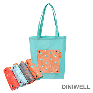 【JD】DINIWELL卡通防水折疊收納手提袋(橘色松鼠)