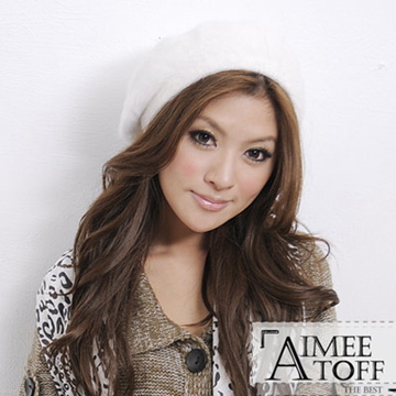 Aimee Toff 優雅甜心氣質百搭兔毛貝蕾帽(白)