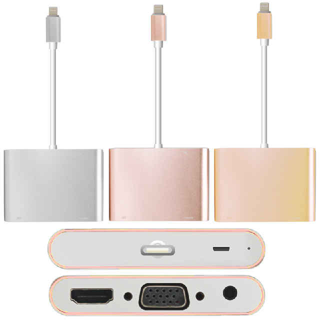 贈AV線、MicroUSB線 Lightning轉HDMI/VGA/AV帶電源孔 iphone