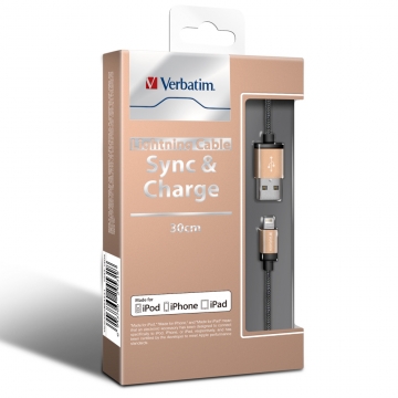 Verbatim 0.3米 金色 LIGHTNING 8-pin Apple MFI 高效能傳輸線/充電線 (Metallic Series)
