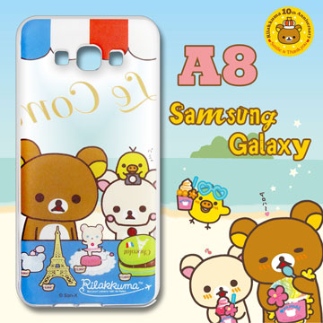 日本授權正版拉拉熊/Rilakkuma★SAMSUNG GALAXY A8 / A800YZ 透明彩繪手機殼(巴黎鐵塔)