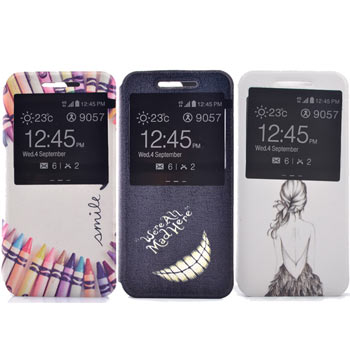 Samsung A8 時尚彩繪手機皮套 側掀支架式皮套 仙境遊蹤/少女背影/蠟筆拼盤