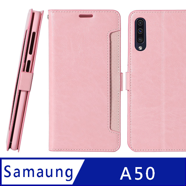 獨家送好禮CASE SHOP Samsung Galaxy A50 專用前收納側掀站立式皮套-粉