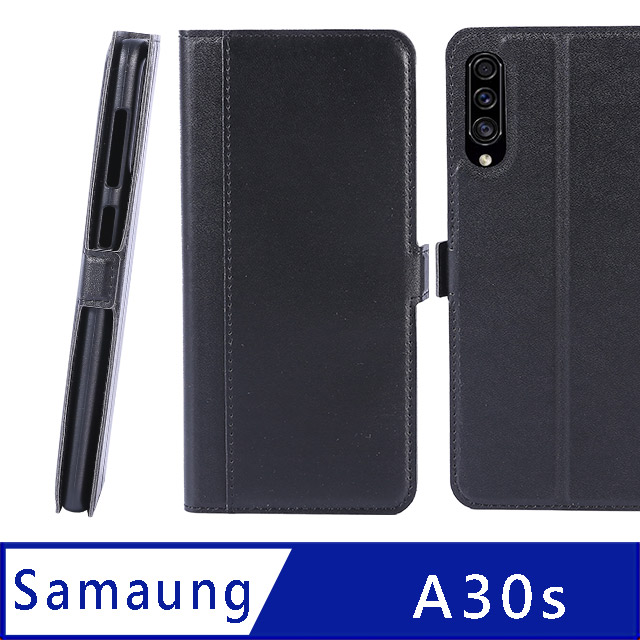 CASE SHOP Samsung Galaxy A30s/A50 專用熱壓款前收納皮套-黑