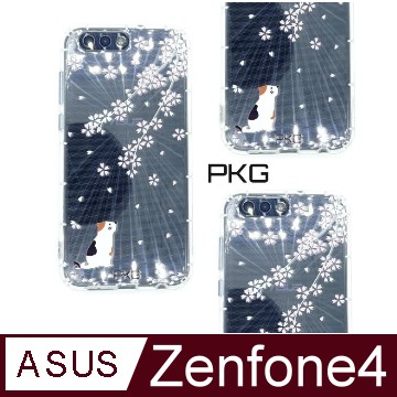 【PKG】For:ASUS ZenFone4 (ZE554KL)彩繪空壓氣囊保護殼-(浮雕彩繪-櫻花貓)