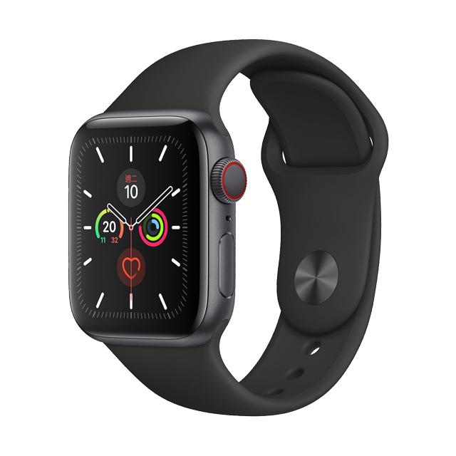 ★福利品出清★Apple Watch S5 LTE40mm,太空灰色鋁金屬錶殼搭配黑色運動型錶帶