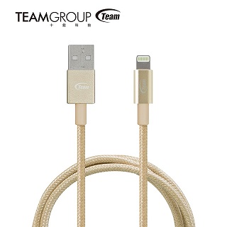 TEAM十銓科技 Lightning編織款 充電傳輸線1M(WC01)_金色