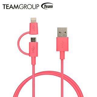 TEAM十銓科技 Apple認證 Lightning & micro USB傳輸充電線1M(WC02)-海棠紅