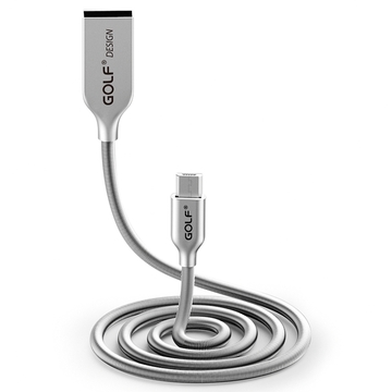 Golf USB 2.0 轉 Micro USB 鋅合金接頭彈簧傳輸線(1M)