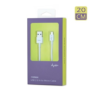 【Avier】超薄炫彩Micro USB 2.0充電傳輸線 20公分 白 MU2020P1-WT