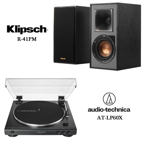 鐵三角 AT-LP60X 全自動播放黑膠唱盤 黑+Klipsch R-41PM 書架型藍芽喇叭