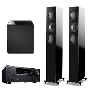 英國 KEF 小型三路分音座地揚聲器 R5/對+KEF 8吋 超重低音揚聲器喇叭+ONKYO TX-NR595