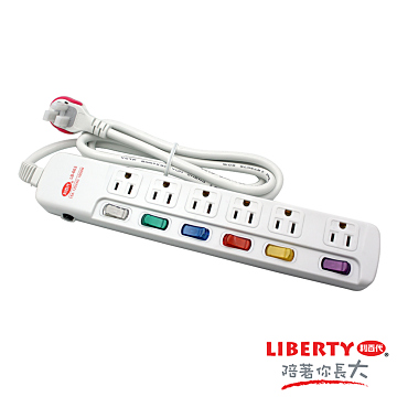 LIBERTY 6切6座3孔過載保護延長線1.8m LB-66306
