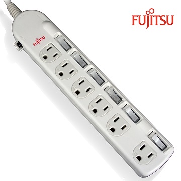 FUJITSU富士通 3孔六座六切 電源延長轉接線 PE6T220-A