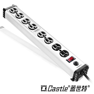 【Castle 蓋世特】 鋁合金電源突波保護插座(3孔/8座) 蘋果白