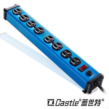 【Castle 蓋世特】 鋁合金電源突波保護插座(3孔/8座) 晶湛藍