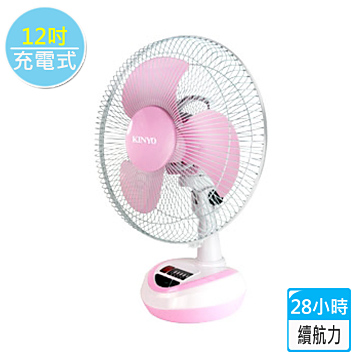 【KINYO】太陽能/充電式5段風速彩色電風扇12吋-粉嫩紅