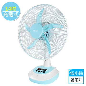 【KINYO】太陽能/充電式超長續航力45小時彩色電風扇14吋-粉嫩藍