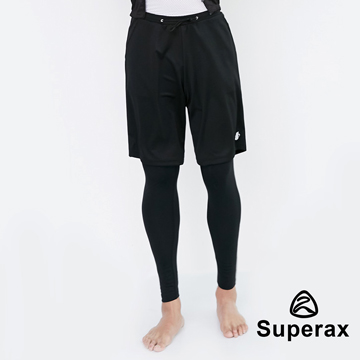 Superax SM-5 男款透氣假兩件運動緊身褲 籃球褲 黑色