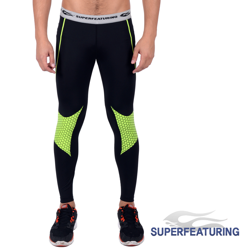 SUPERFEATURING 專業跑步 三鐵 Hicolor運動壓縮緊身褲 亮綠
