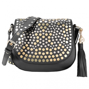 MICHAEL KORS Stud 搖滾鉚釘皮革斜背包(中/黑)