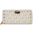 MICHAEL KORS JET SET PVC滿版鉚釘ㄇ型鍊長夾-米